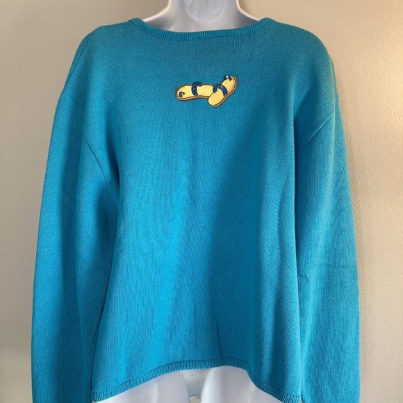 Vintage Tia Desiigns Sweater Cardigan Embroidered Beach XL Turquoise NWT - Picture 5 of 9